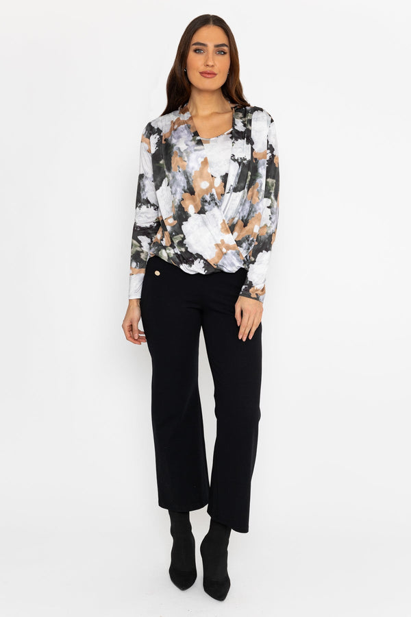 Carraig Donn Cross Over Top in Brown Print