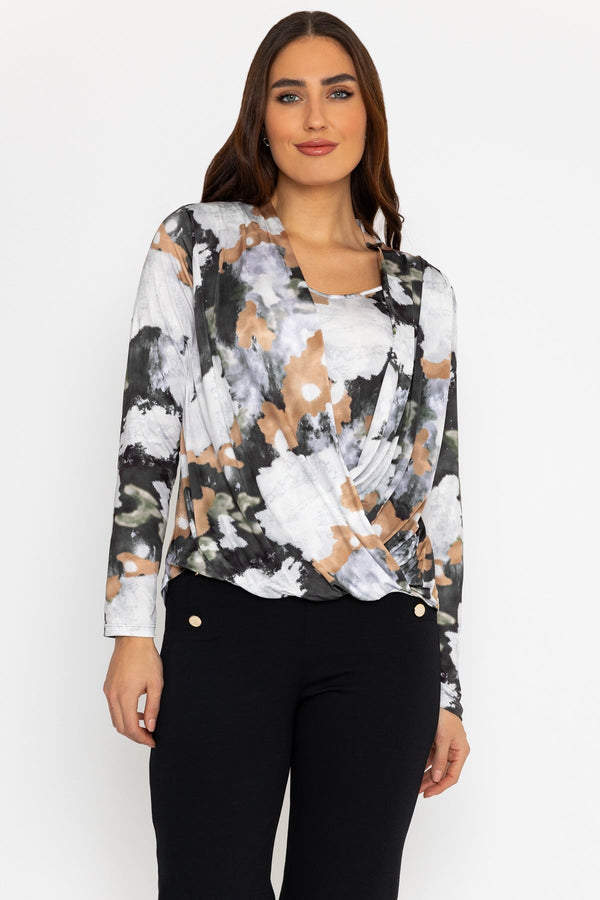 Carraig Donn Cross Over Top in Brown Print