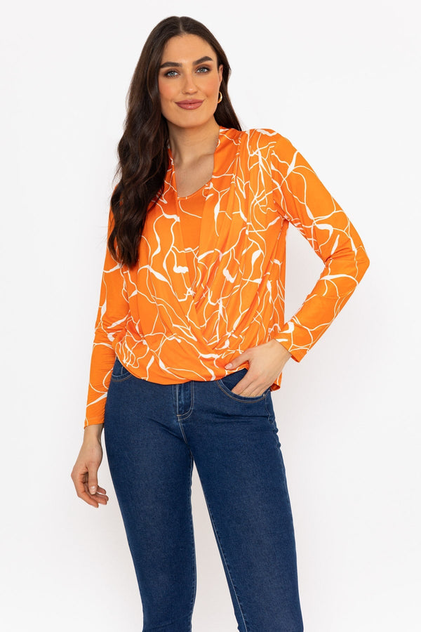Carraig Donn Cross Over Top in Orange Print