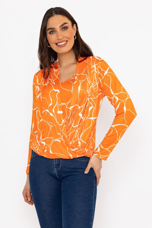 Carraig Donn Cross Over Top in Orange Print