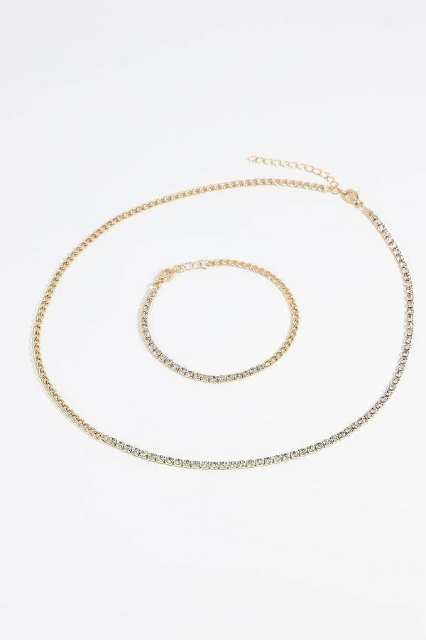 Carraig Donn Curb and Diamante Bracelet in Gold
