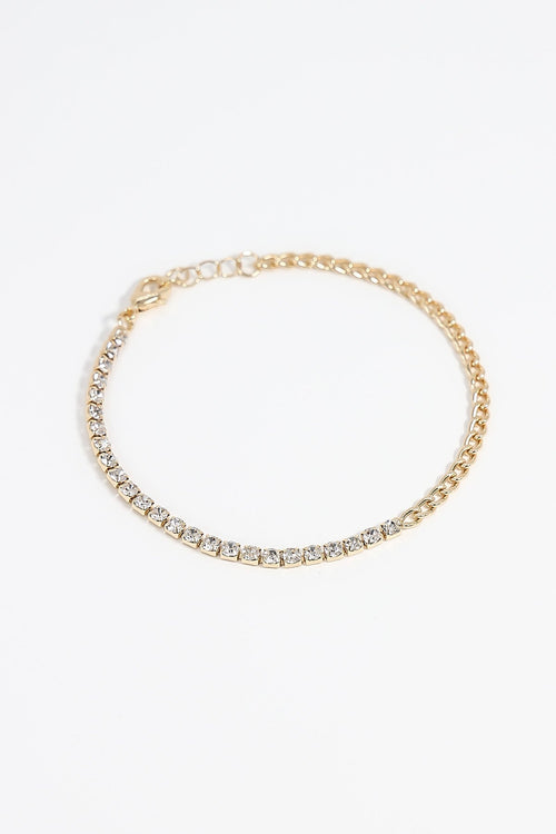Curb and Diamante Bracelet in Gold