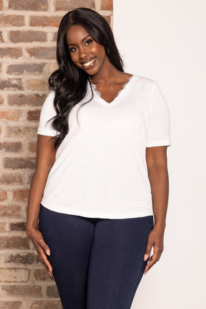 Carraig Donn Curve - Daisy V-Neck Top in White
