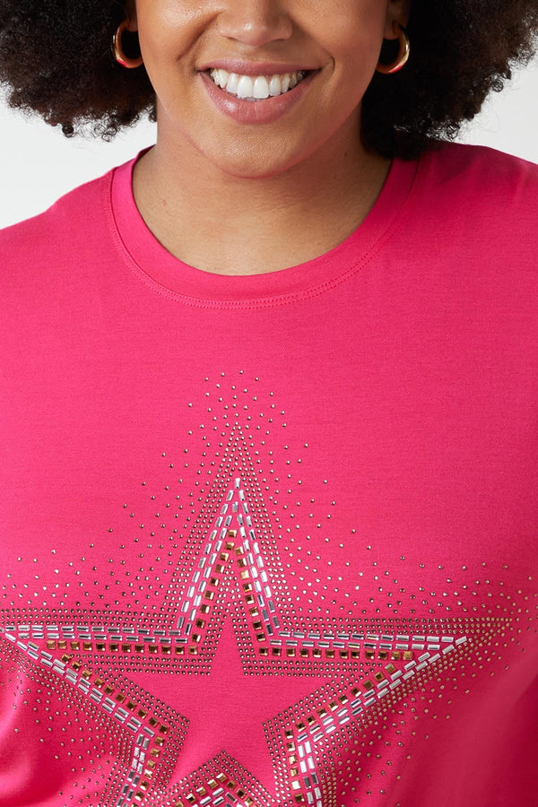 Carraig Donn Curve - Diamante Star Oversized Top in Pink
