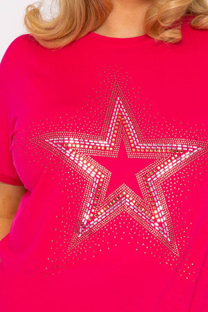 Carraig Donn Curve - Diamante Star Oversized Top in Pink