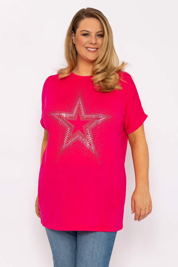 Carraig Donn Curve - Diamante Star Oversized Top in Pink