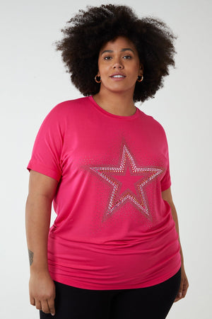 Carraig Donn Curve - Diamante Star Oversized Top in Pink