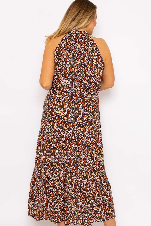 Carraig Donn Curve - Halter Neck Maxi Dress in Black Print
