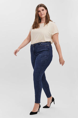 Carraig Donn Curve - High Waist Jeans in Dark Blue Denim