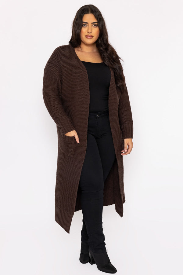 Carraig Donn Curve - Long Belted Cardigan in Brown