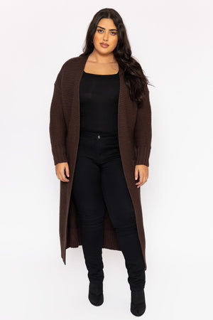 Carraig Donn Curve - Long Belted Cardigan in Brown