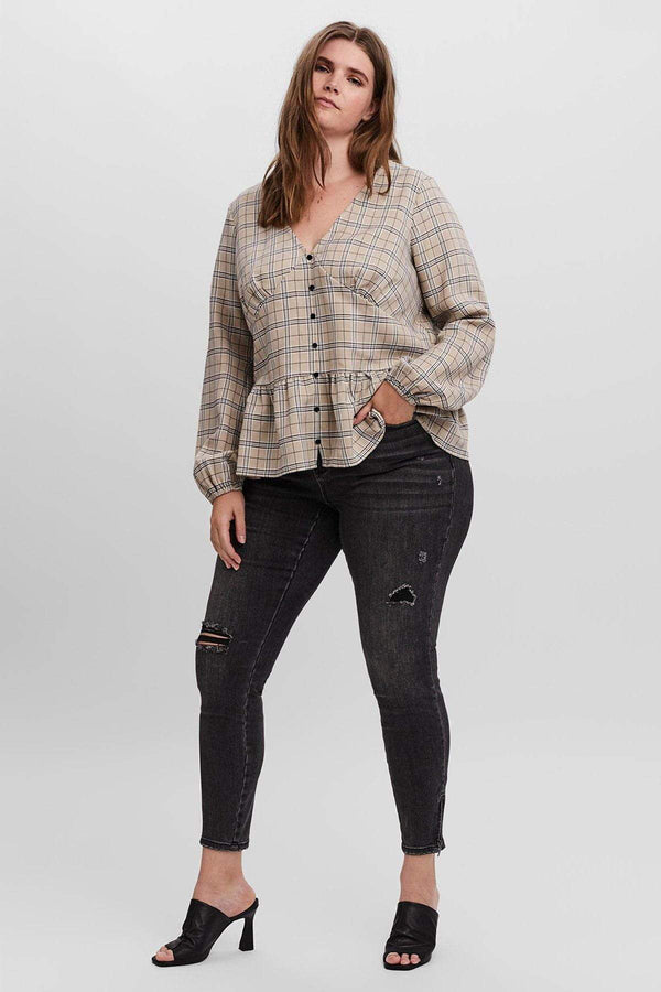 Carraig Donn Curve - Long Sleeve Blouse in Check