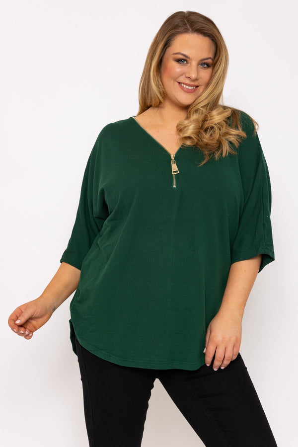 Carraig Donn Curve - Plain Zip Front Top in Green