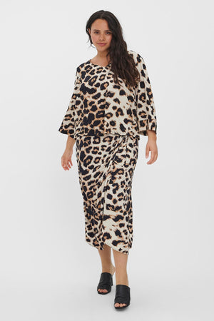 Carraig Donn Curve - Ulina V-Neck Blouse in Animal Print