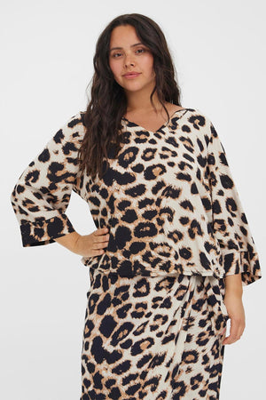 Carraig Donn Curve - Ulina V-Neck Blouse in Animal Print