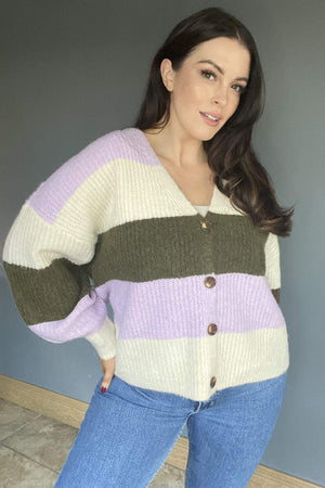 Carraig Donn Curve - V-Neck Button Cardigan in Multi