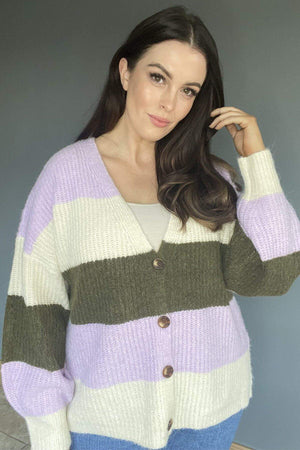 Carraig Donn Curve - V-Neck Button Cardigan in Multi