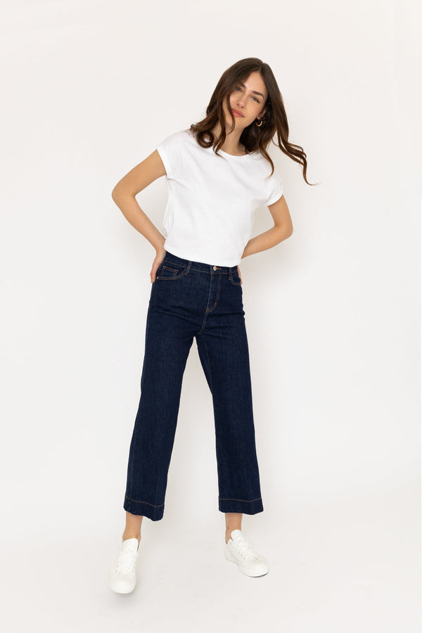 Carraig Donn Denim Cropped Wide Leg Jeans