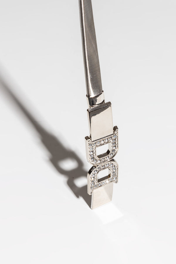 Carraig Donn Diamante 'D' Clasp Stretch Belt in Silver