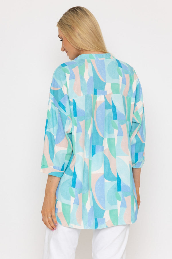 Carraig Donn Dipped Hem Top in Blue Print