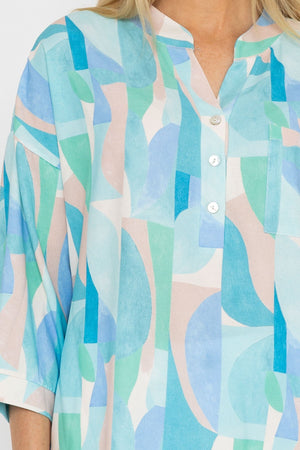 Carraig Donn Dipped Hem Top in Blue Print