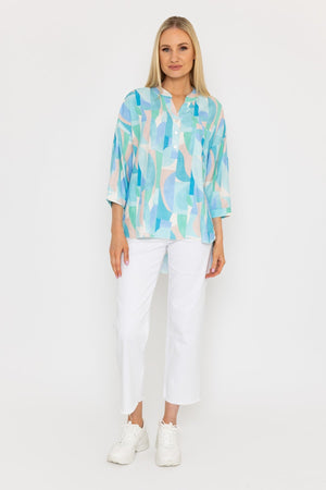 Carraig Donn Dipped Hem Top in Blue Print