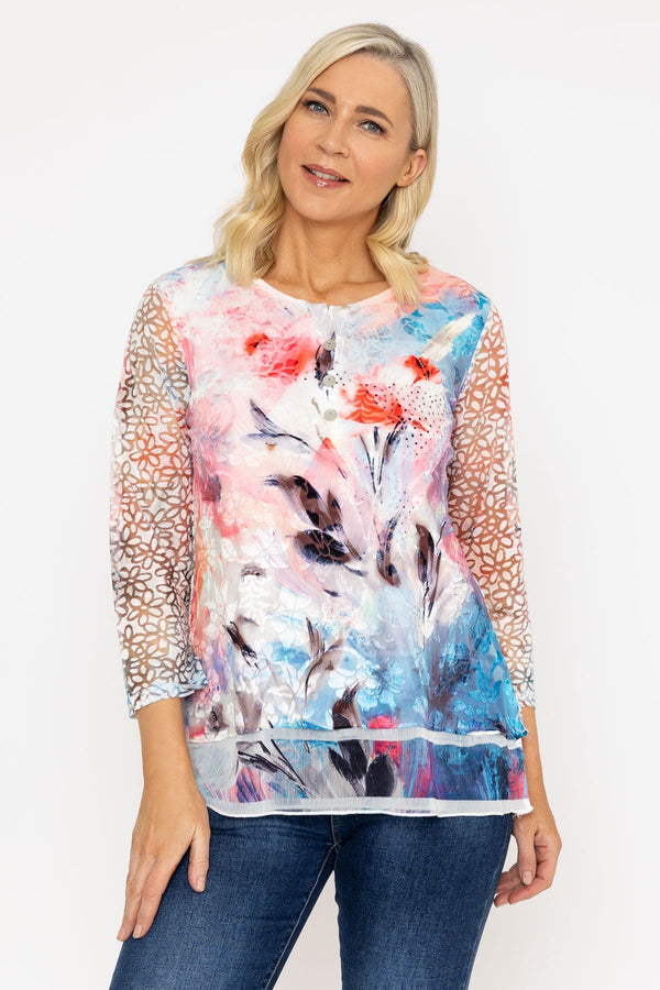 Carraig Donn Dovore Printed Top in Pink