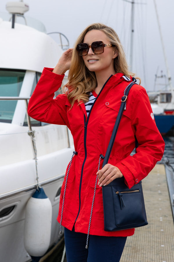Carraig Donn Drawstring Jacket With Stripe Lining in Red
