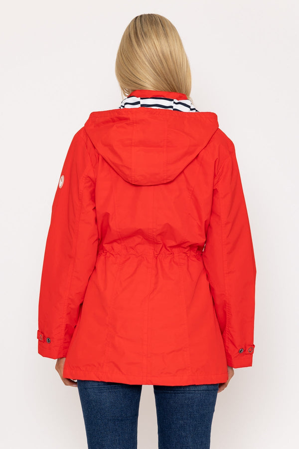 Carraig Donn Drawstring Jacket With Stripe Lining in Red