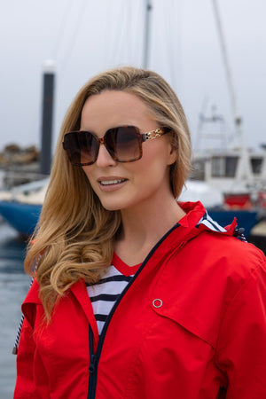 Carraig Donn Drawstring Jacket With Stripe Lining in Red