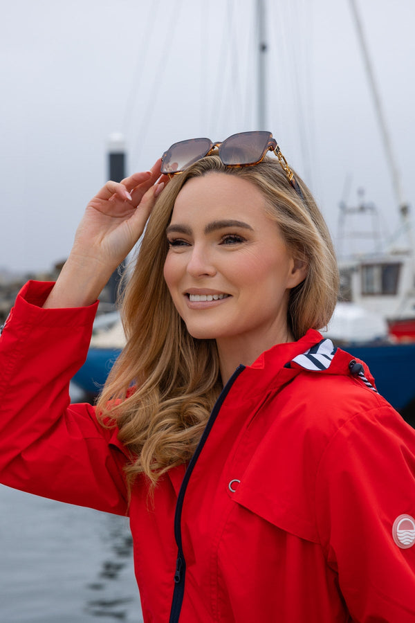 Carraig Donn Drawstring Jacket With Stripe Lining in Red