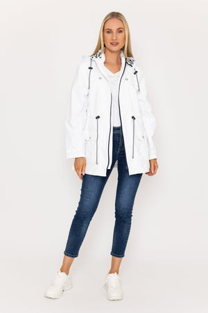 Carraig Donn Drawstring Jacket With Stripe Lining in White