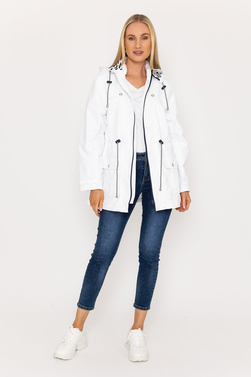 Drawstring Jacket With Stripe Lining in White