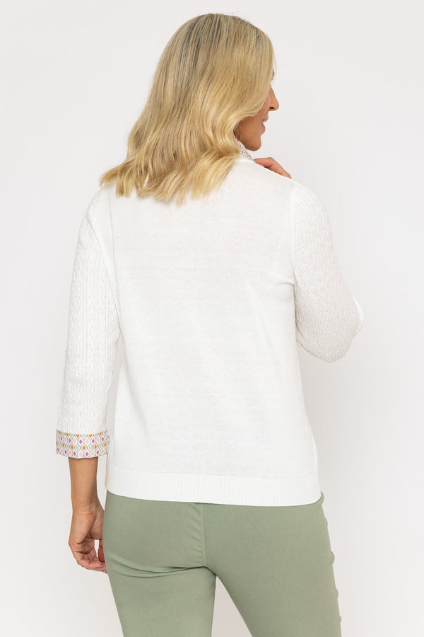 Carraig Donn Ecru Cable Knit Sweater With Shirt Collar & Cuffs