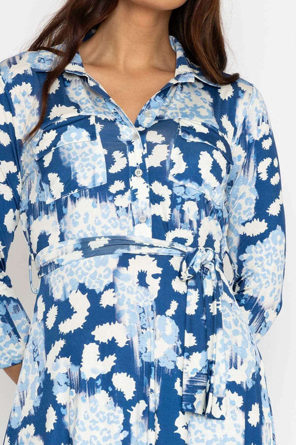 Carraig Donn Eithne Midi Dress in Blue Print