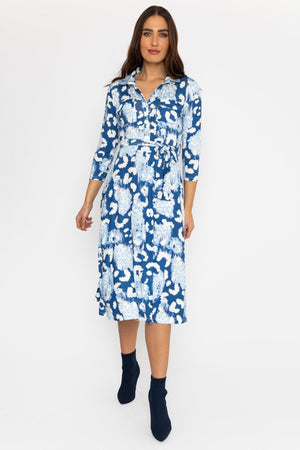 Carraig Donn Eithne Midi Dress in Blue Print