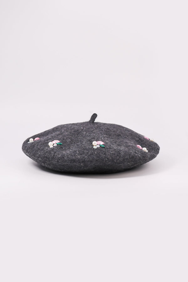 Carraig Donn Embellished Wool Blend Beret in Grey