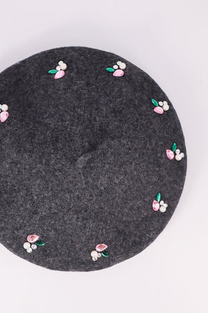 Carraig Donn Embellished Wool Blend Beret in Grey
