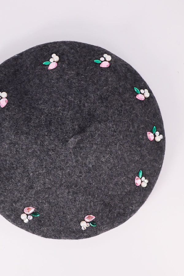 Carraig Donn Embellished Wool Blend Beret in Grey