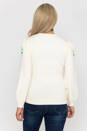 Carraig Donn Embroidered Sleeve Knit in Ecru