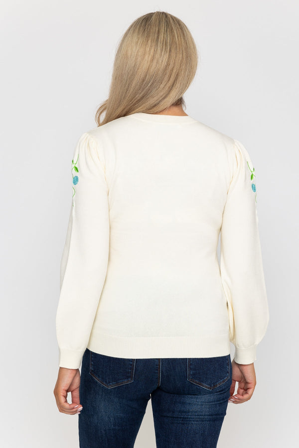 Carraig Donn Embroidered Sleeve Knit in Ecru
