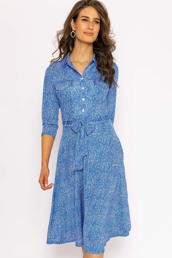 Carraig Donn Emer Knee Length Shirt Dress In Blue Print