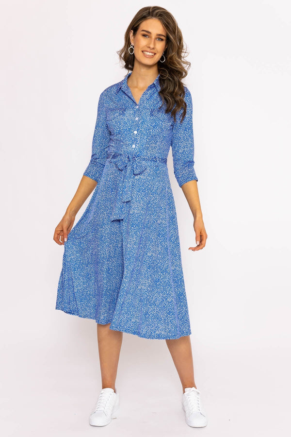 Carraig Donn Emer Knee Length Shirt Dress In Blue Print