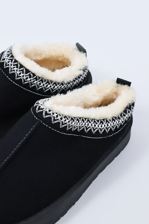 Carraig Donn Faux Fur Cosy Slippers in Black
