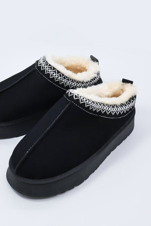 Carraig Donn Faux Fur Cosy Slippers in Black