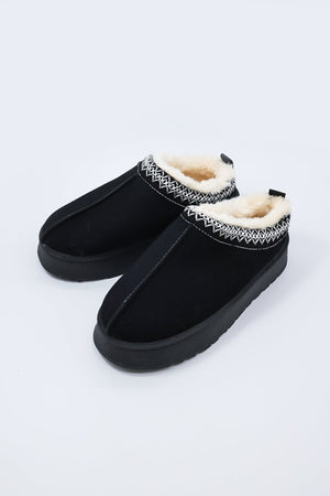 Carraig Donn Faux Fur Cosy Slippers in Black