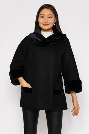 Carraig Donn Faux Fur Trim Jacket in Black