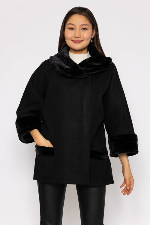 Faux Fur Trim Jacket in Black
