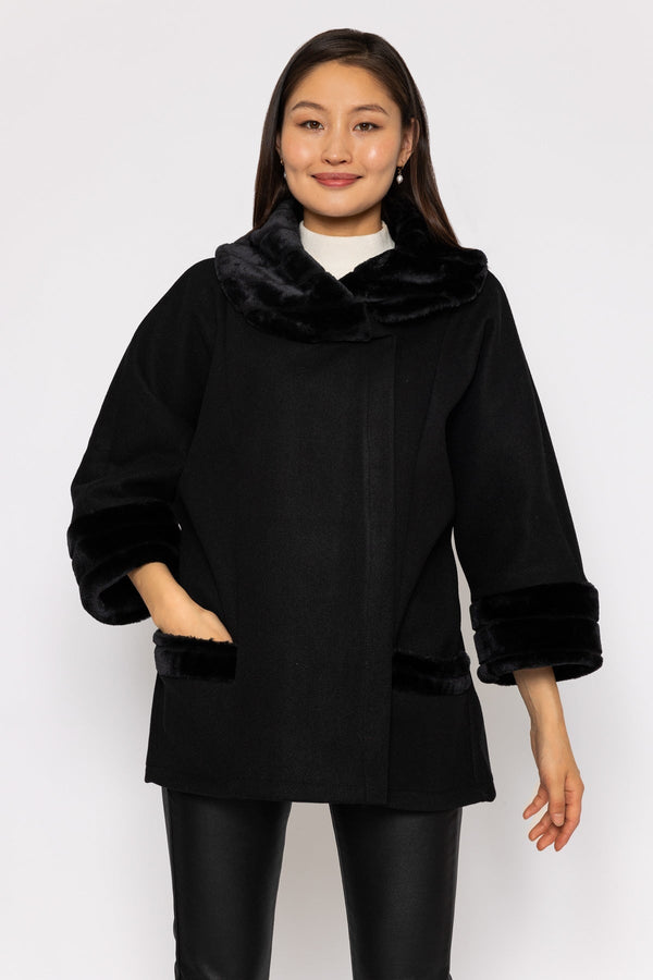 Carraig Donn Faux Fur Trim Jacket in Black