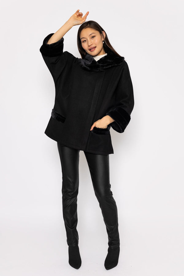 Carraig Donn Faux Fur Trim Jacket in Black